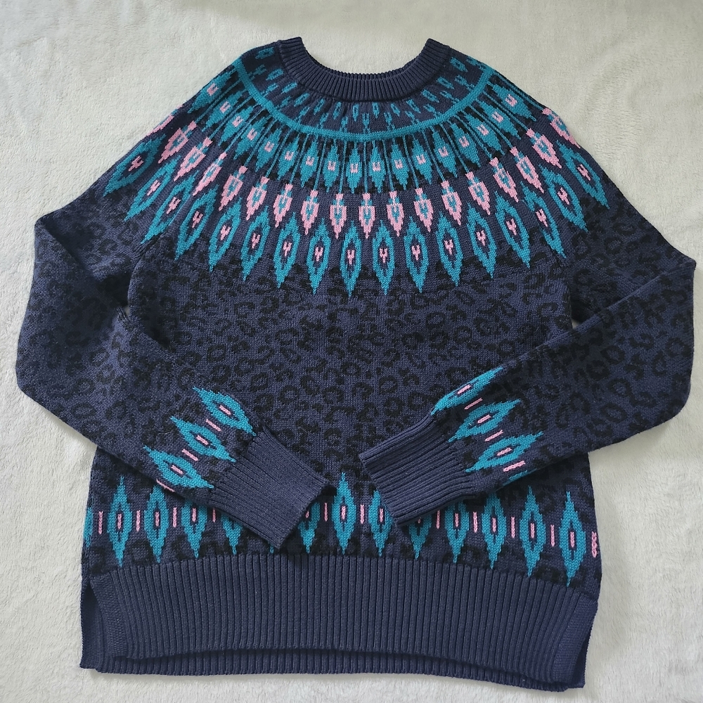 CHARTER CLUB Women's Cotton Blend Crewneck Knit Fair Isle Sweater Small Multi - Picture 2 of 9